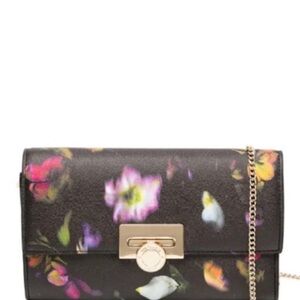 NWT Ted Baker Black Floral Clutch/Crossbody with Gold-Tone Lock